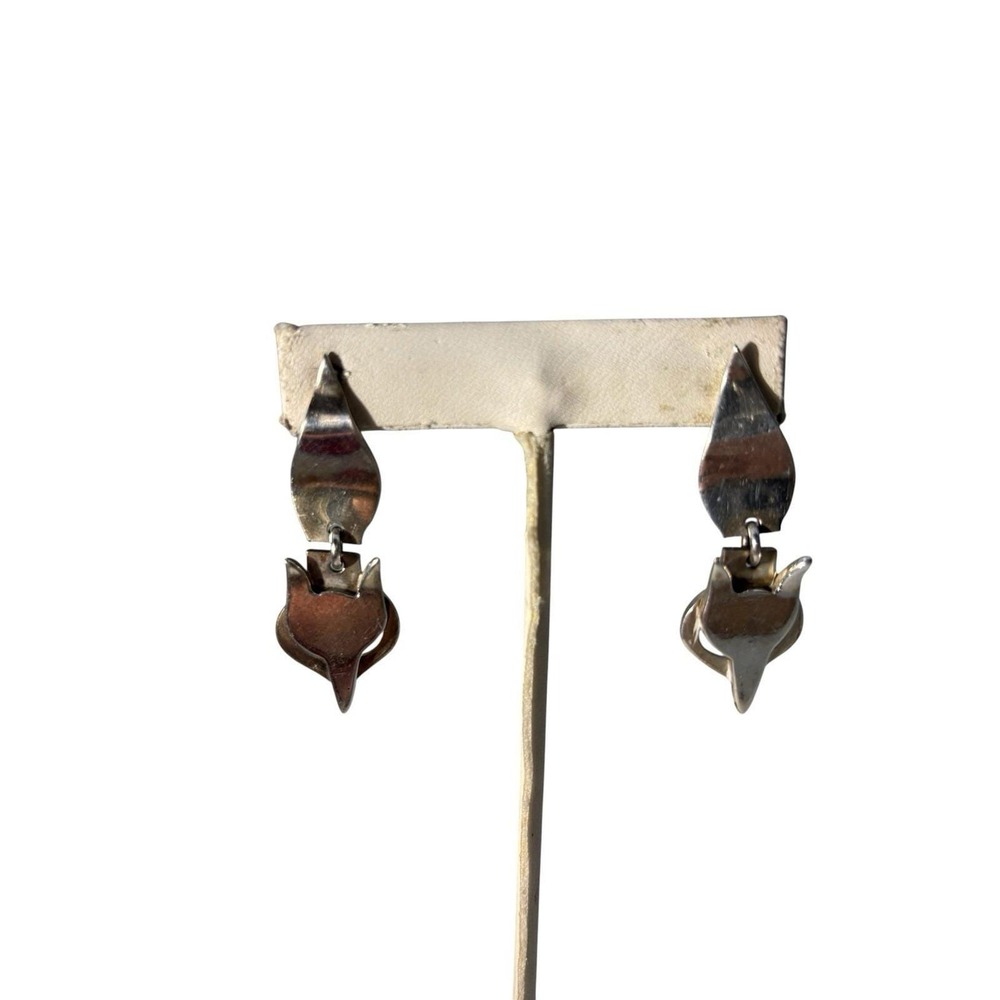 Vintage Sterling Silver 925 Mexico Taxco Dangle Sly Fox Pierced Earrings‎